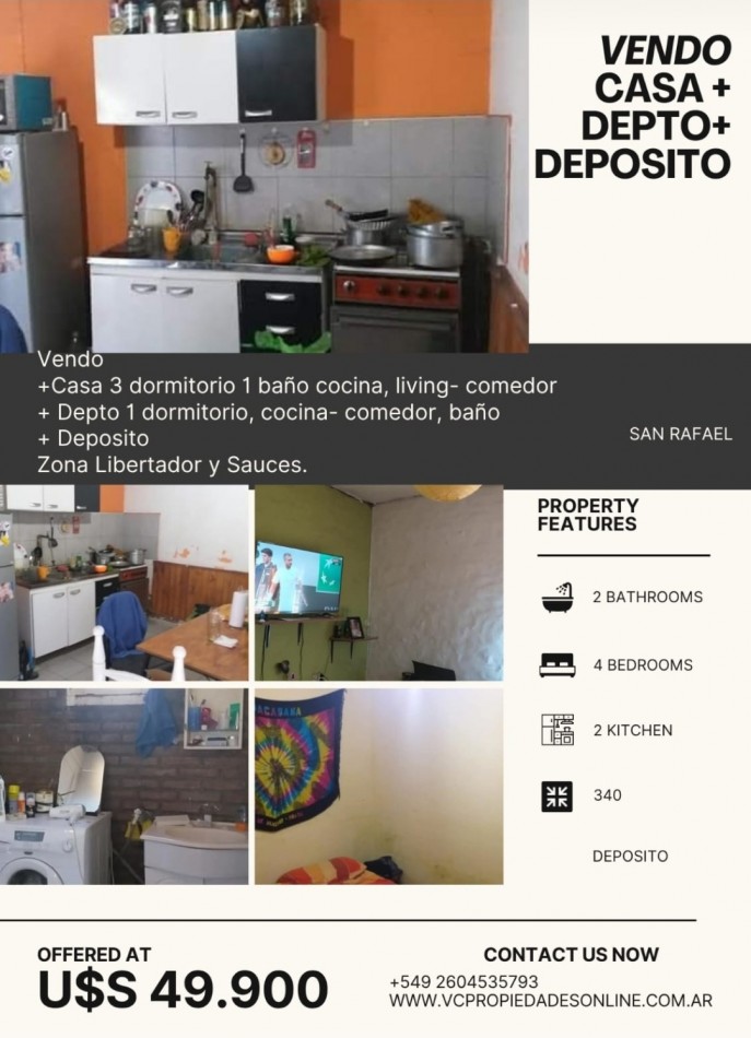 Venta de Propiedad Multifuncional con gas. - Casa + Departamento + Deposito en San Rafael