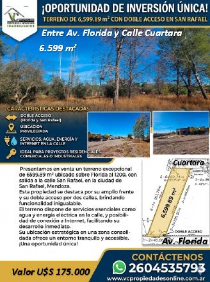 Vendo terreno de 6599.89 m² Sobre Florida salida otra Calle de San Rafael 