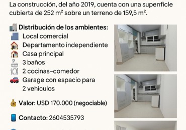 Vendo 3 propiedades Casa, Depto, local, garage doble. San Rafael..