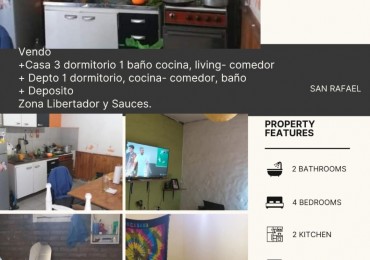 Venta de Propiedad Multifuncional con gas.  - Casa + Departamento + Deposito en San Rafael