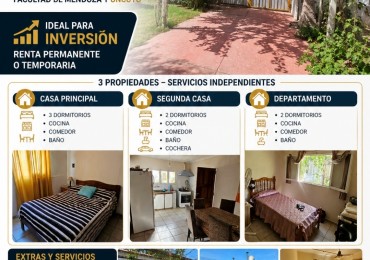 Complejo 3 casas en Venta en San Rafael, Mendoza - 3 Propiedades | Zona Centrica 540 m²| USD 92.000